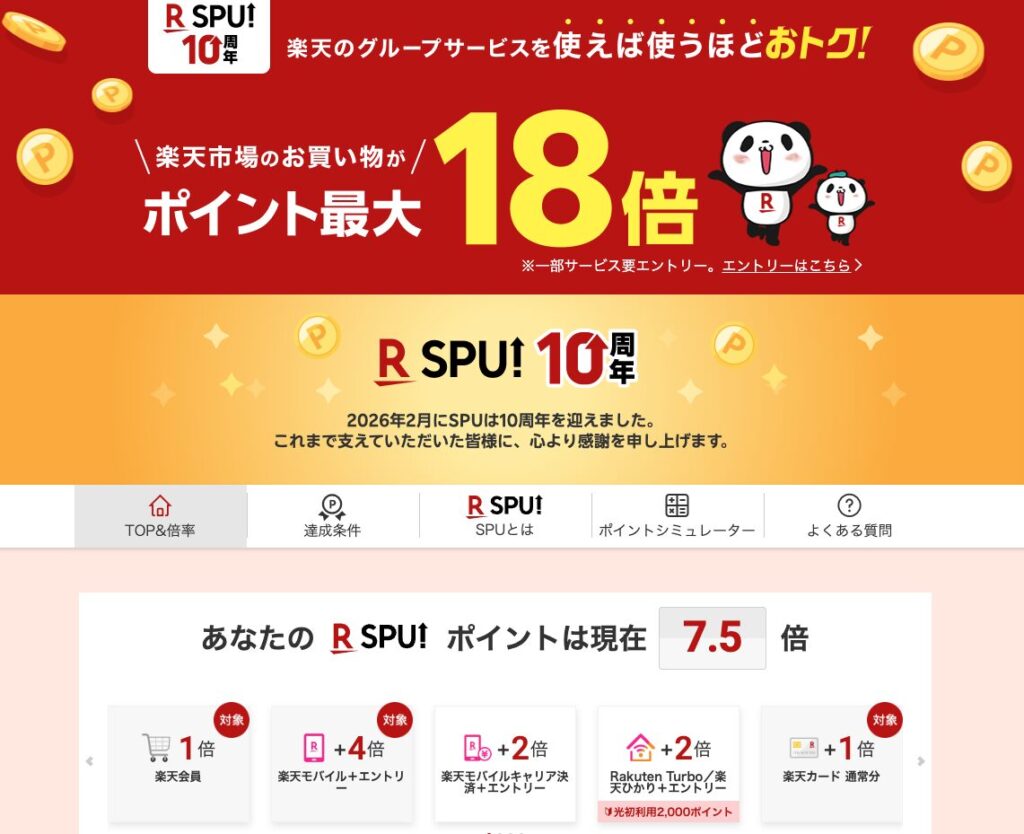楽天SPU(スーパーポイントアッププログラム)の対象サービスと倍率一覧